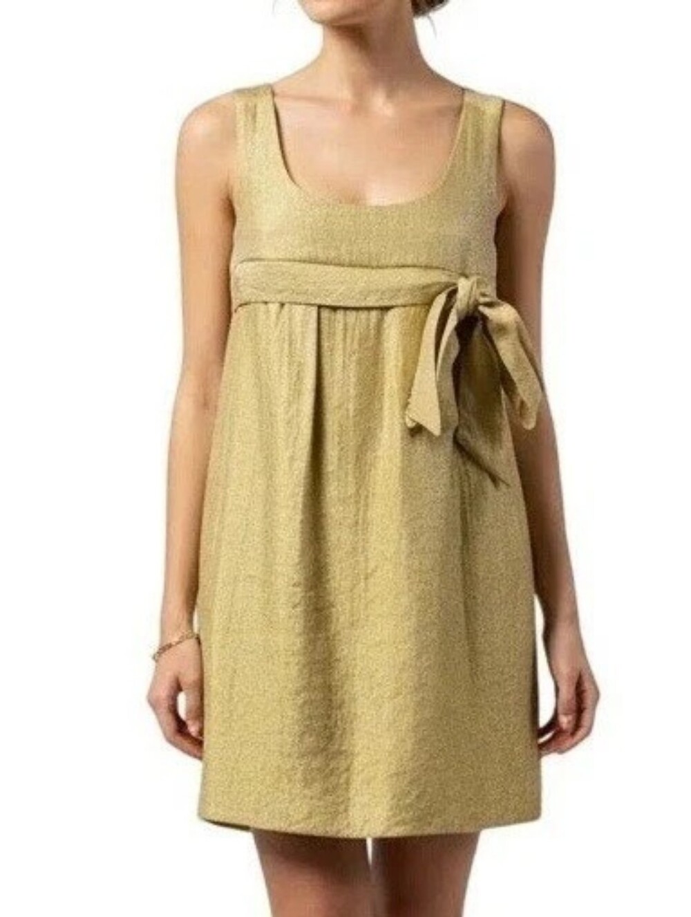 NWT The Limited Metallic Gold Empire Waist Cocktail Dress - Size M - Bow Detail